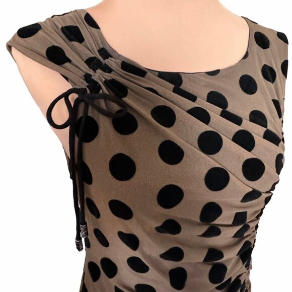 NWT Eva Franco Polkadot Sheath Dress Sz.M Brown Sleeveless Career Cocktail - Picture 3 of 13